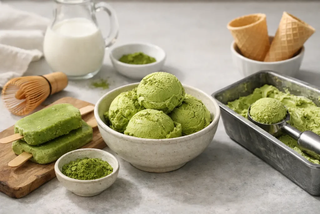Matcha-jäätelön teko ilman konetta kotona